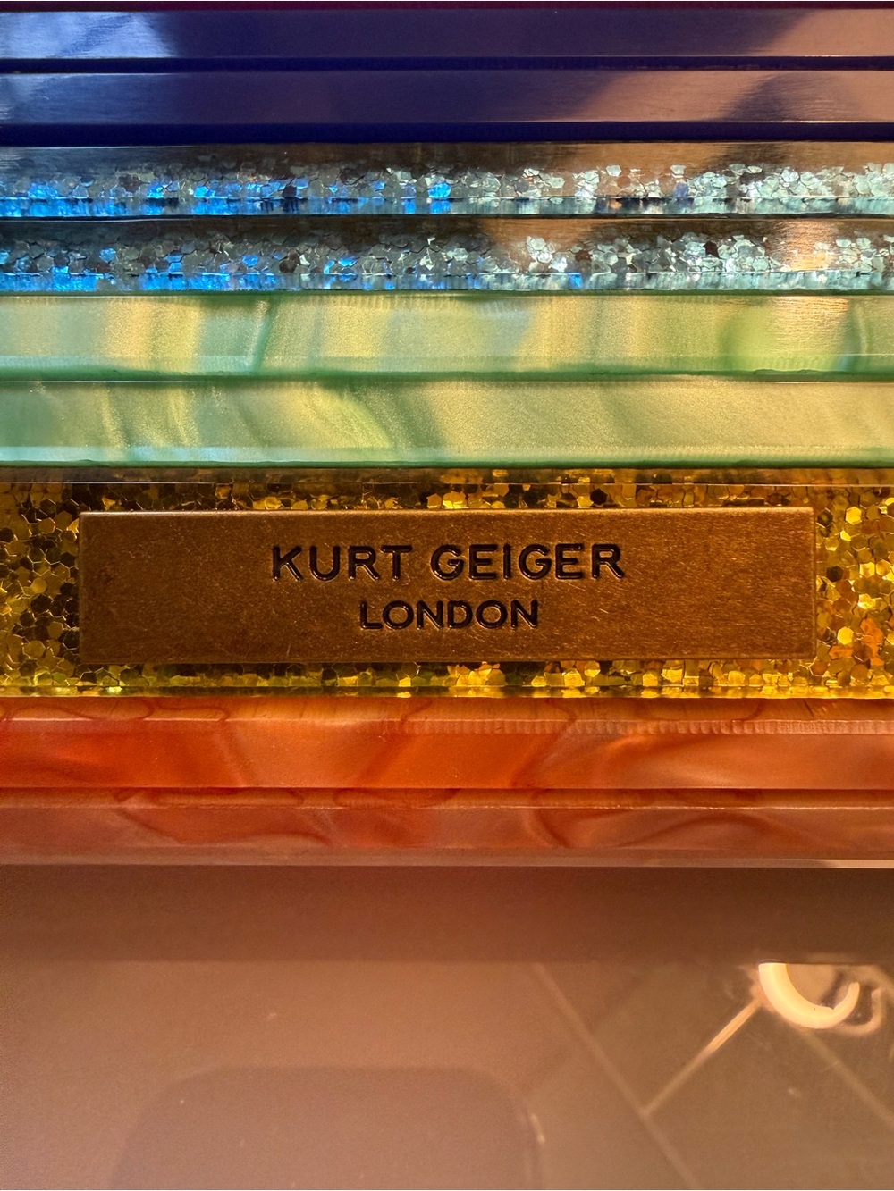 Kurt Geiger Multicolor Striped Glitter Clutch with Shell Clasp - Picture 3 of 5